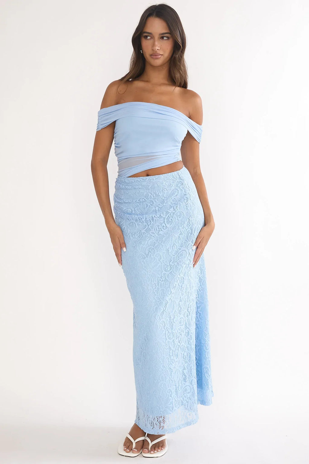 Lorely Off-Shoulder Lace Maxi Dress Blue