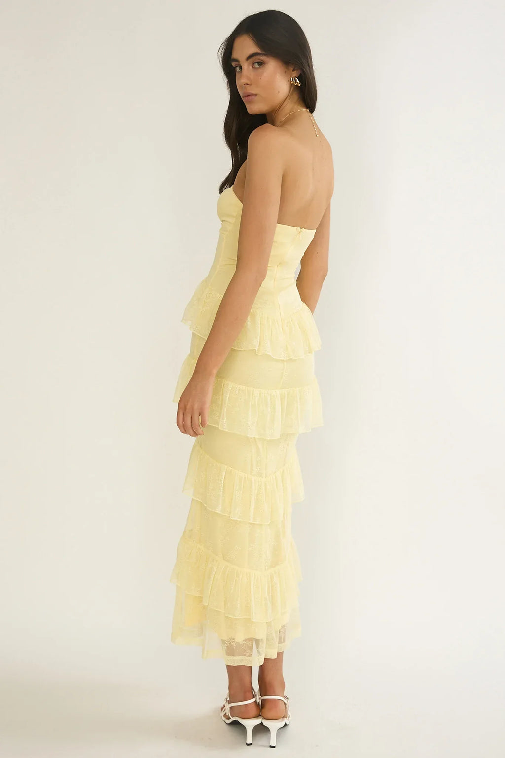 Dulce Dreams Sweetheart Neckline Lace Frill Maxi Dress Butter