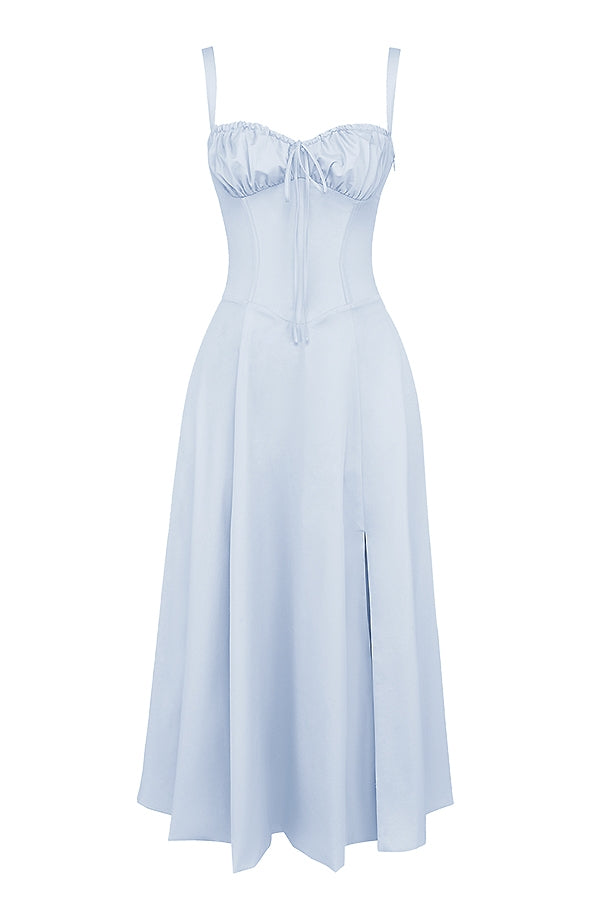 soft blue cotton bustier sundress