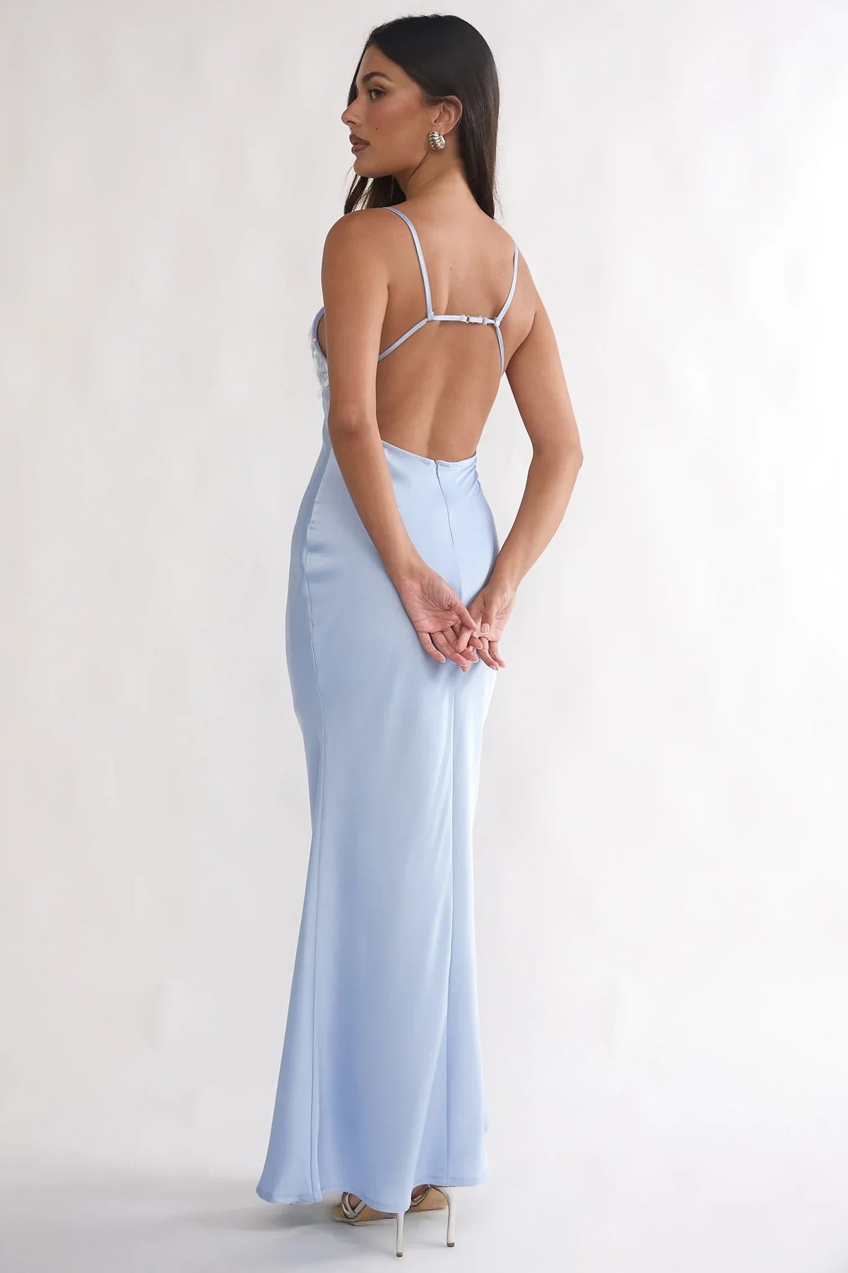 Brynn Sequin Bust Open Back Maxi Dress Blue