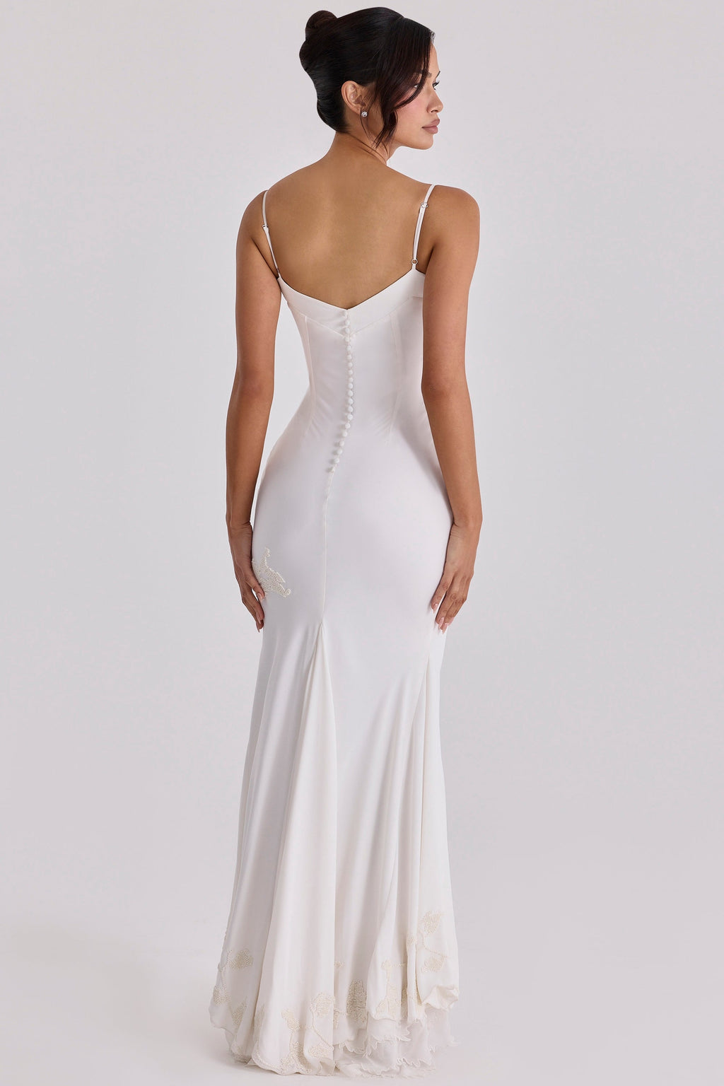 vintage ivory satin hand beaded embellished maxi dress