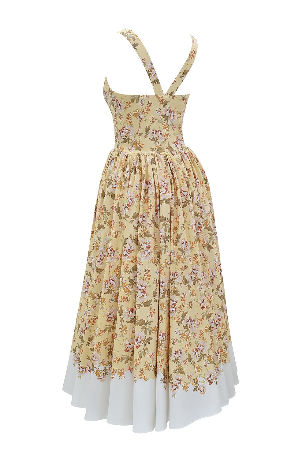 honeyflower print gathered cotton midi dress