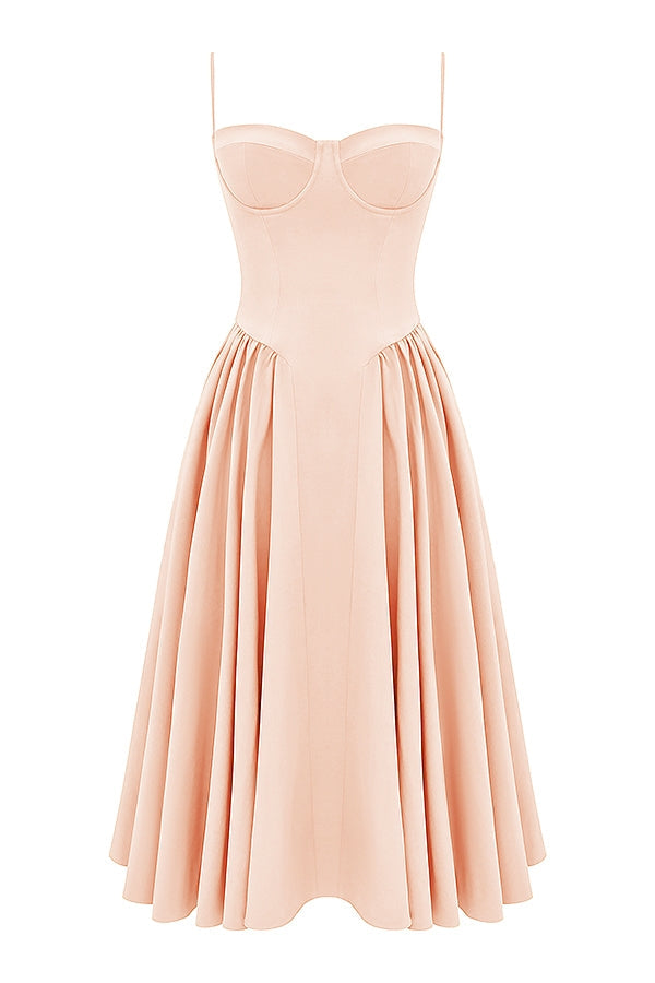 peach parfait twill corset midi dress