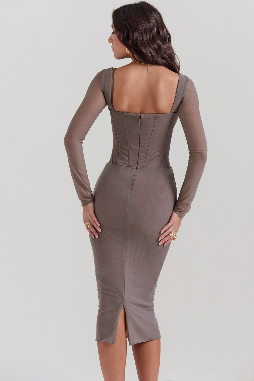 mocha corset midi dress