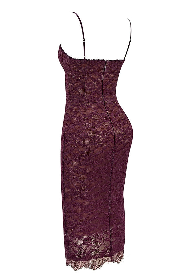 mulberry lace midi dress