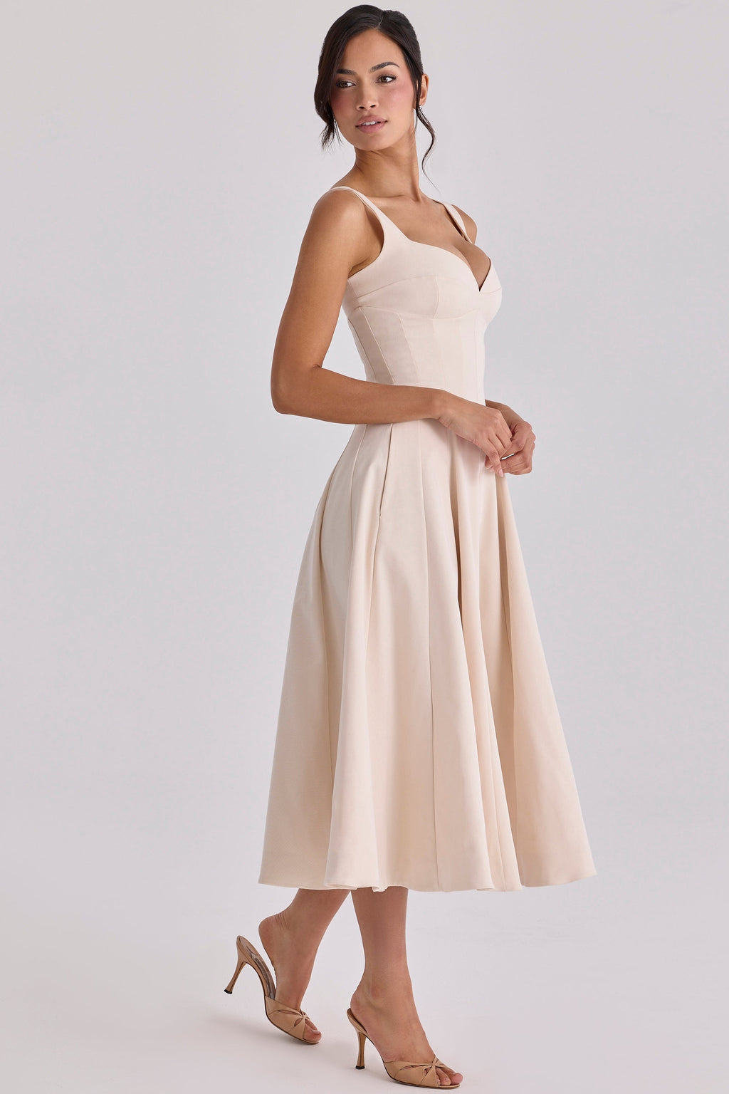 vintage ivory twill silhouette midi dress