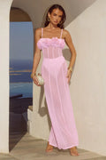DEMI SHEER FLOWER TRIM MAXI DRESS - MUSK