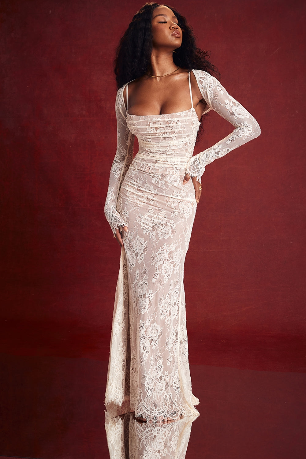 vintage cream lace maxi dress