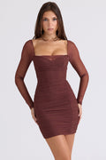 mocha mesh long sleeve mini dress