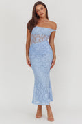 Bellora Off-Shoulder Lace Maxi Dress Blue