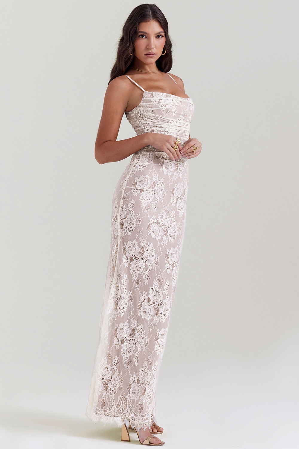 vintage cream lace maxi dress