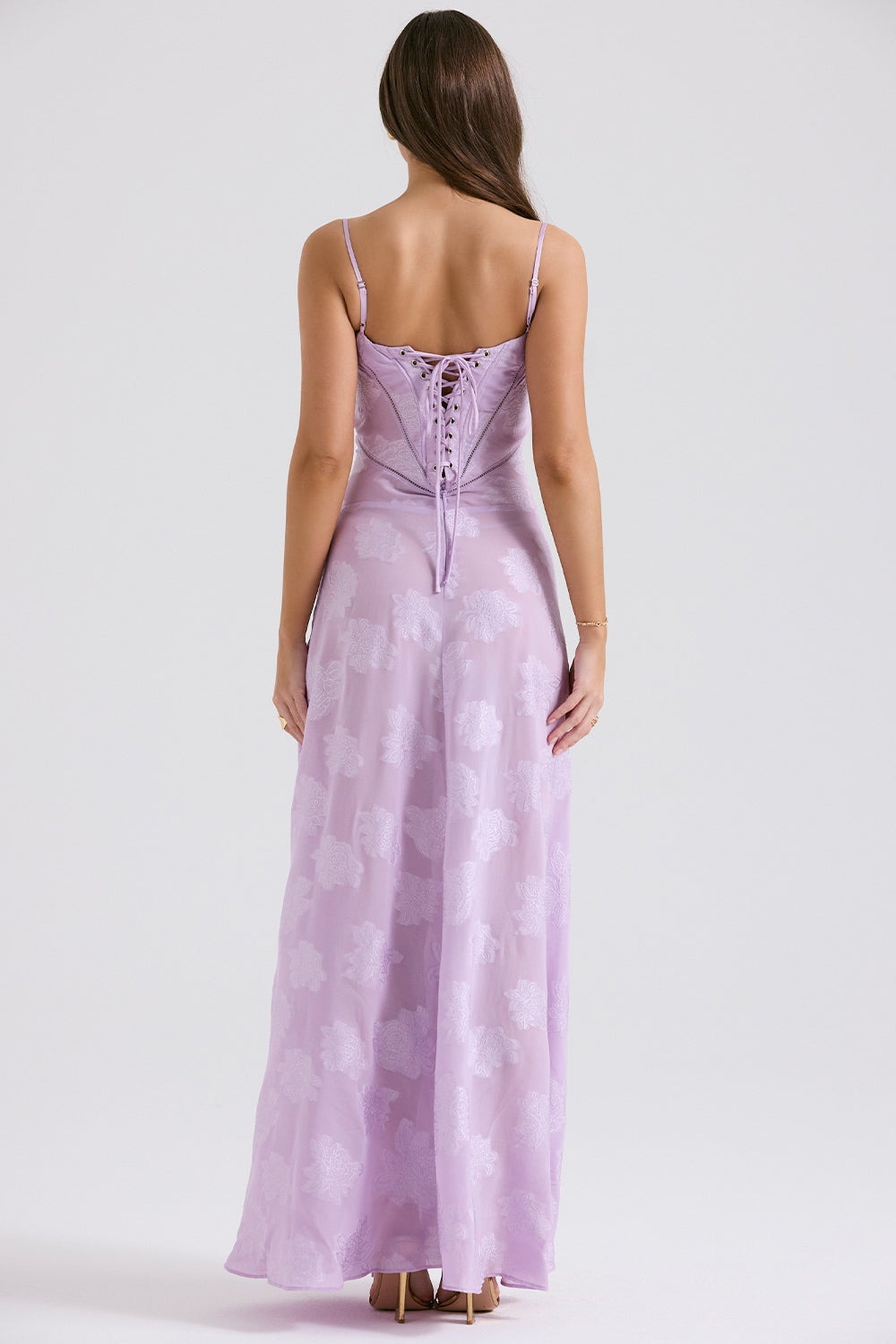orchid floral lace back maxi dress