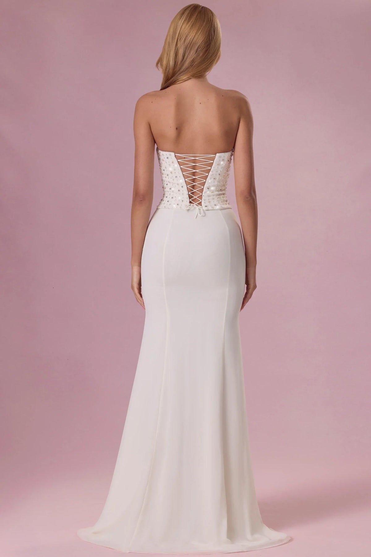 Embellished Corset Strapless Gown in Ivory