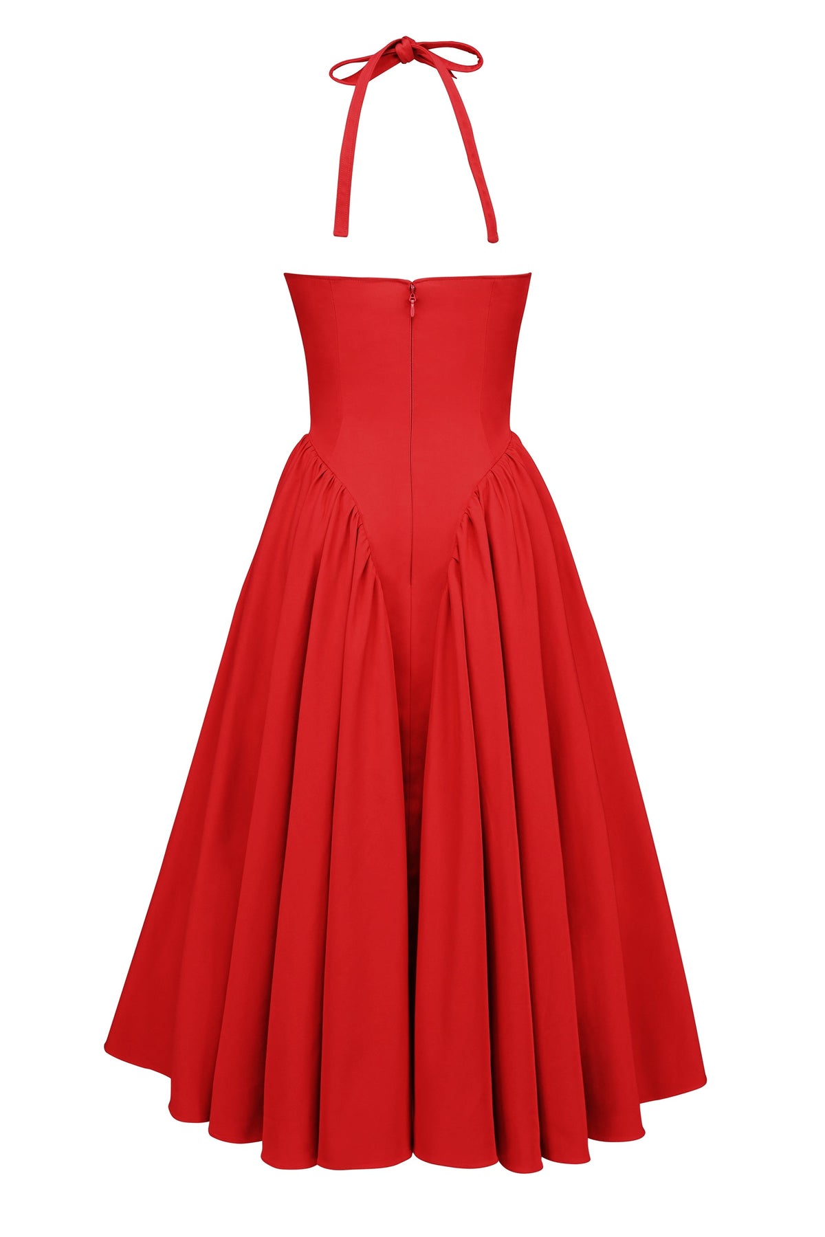 red twill halter midi dress