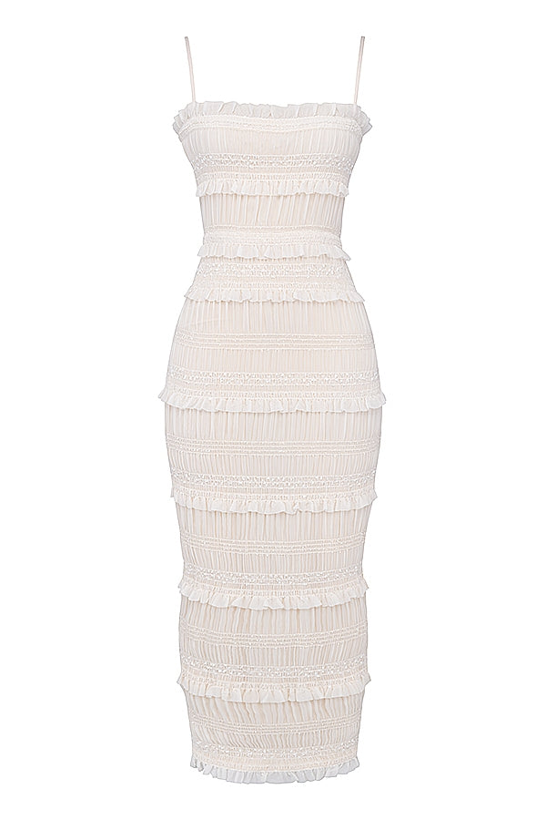 ivory sequin pleat maxi dress