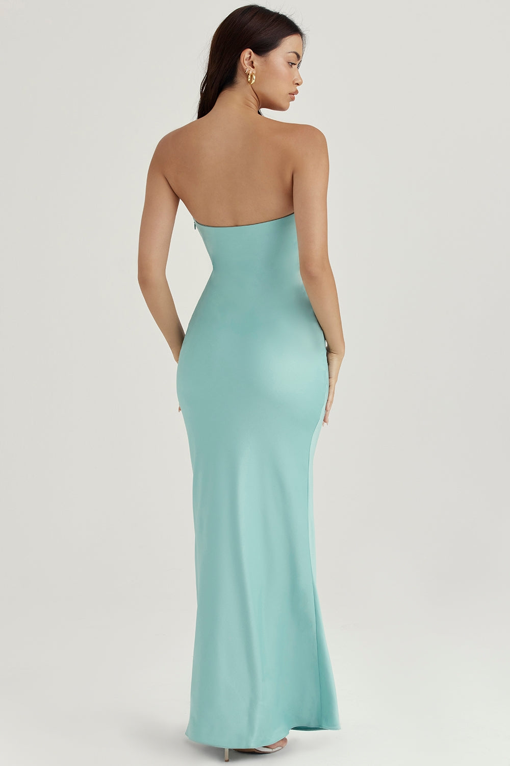 jade satin strapless maxi dress