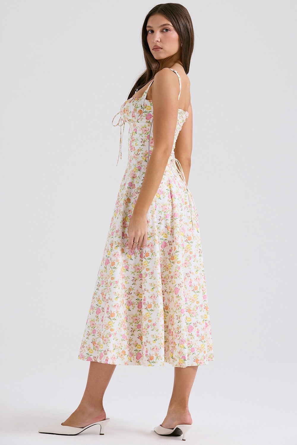 ivory meadow print cotton bustier sundress