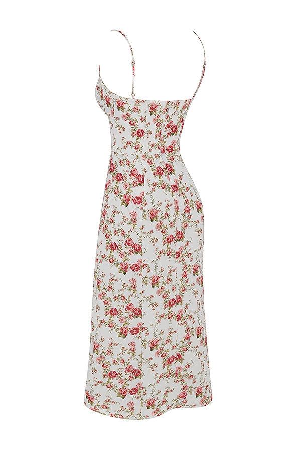 rose print corset midi sundress