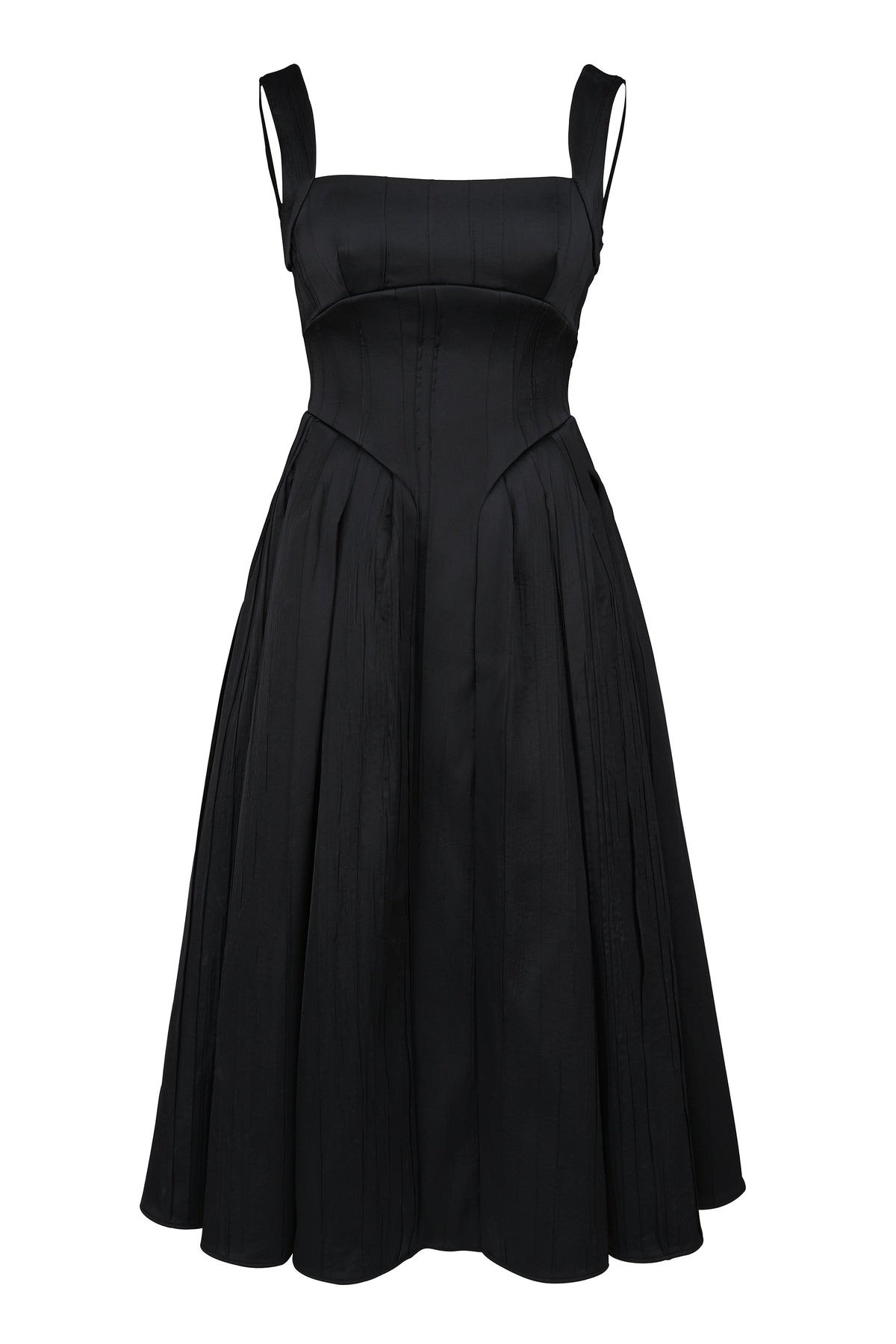 black textured satin corset midi dress
