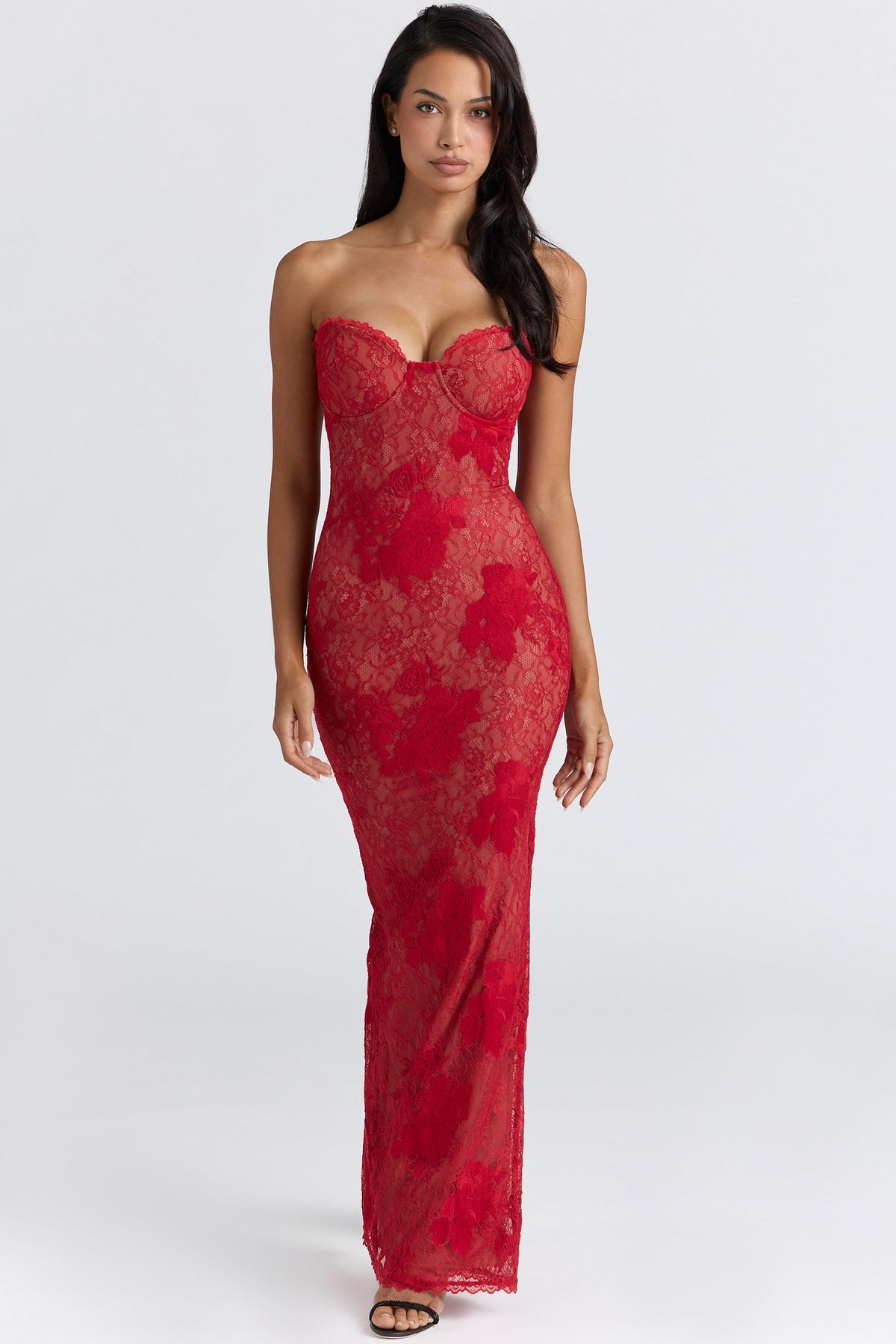 red lace embroidered maxi dress - limited edition