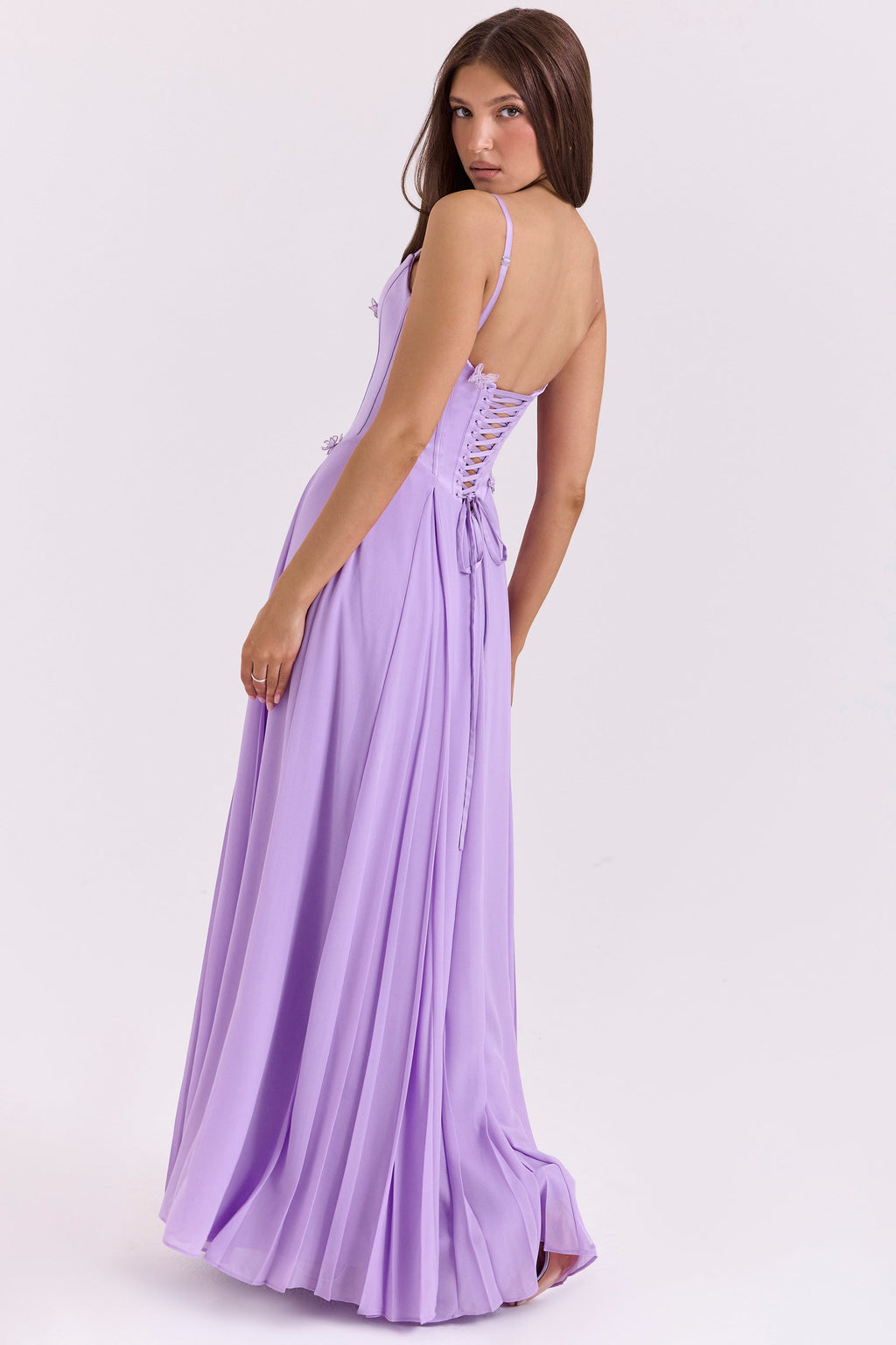 orchid butterfly corset maxi dress