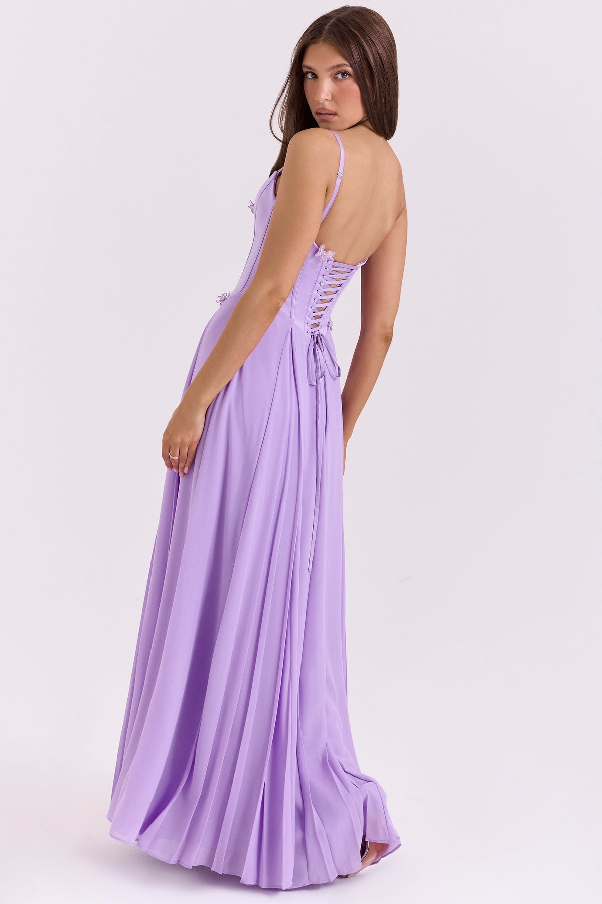 orchid butterfly corset maxi dress