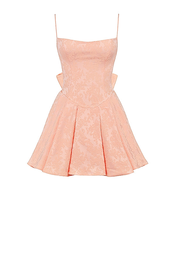 peach jacquard mini bow gown