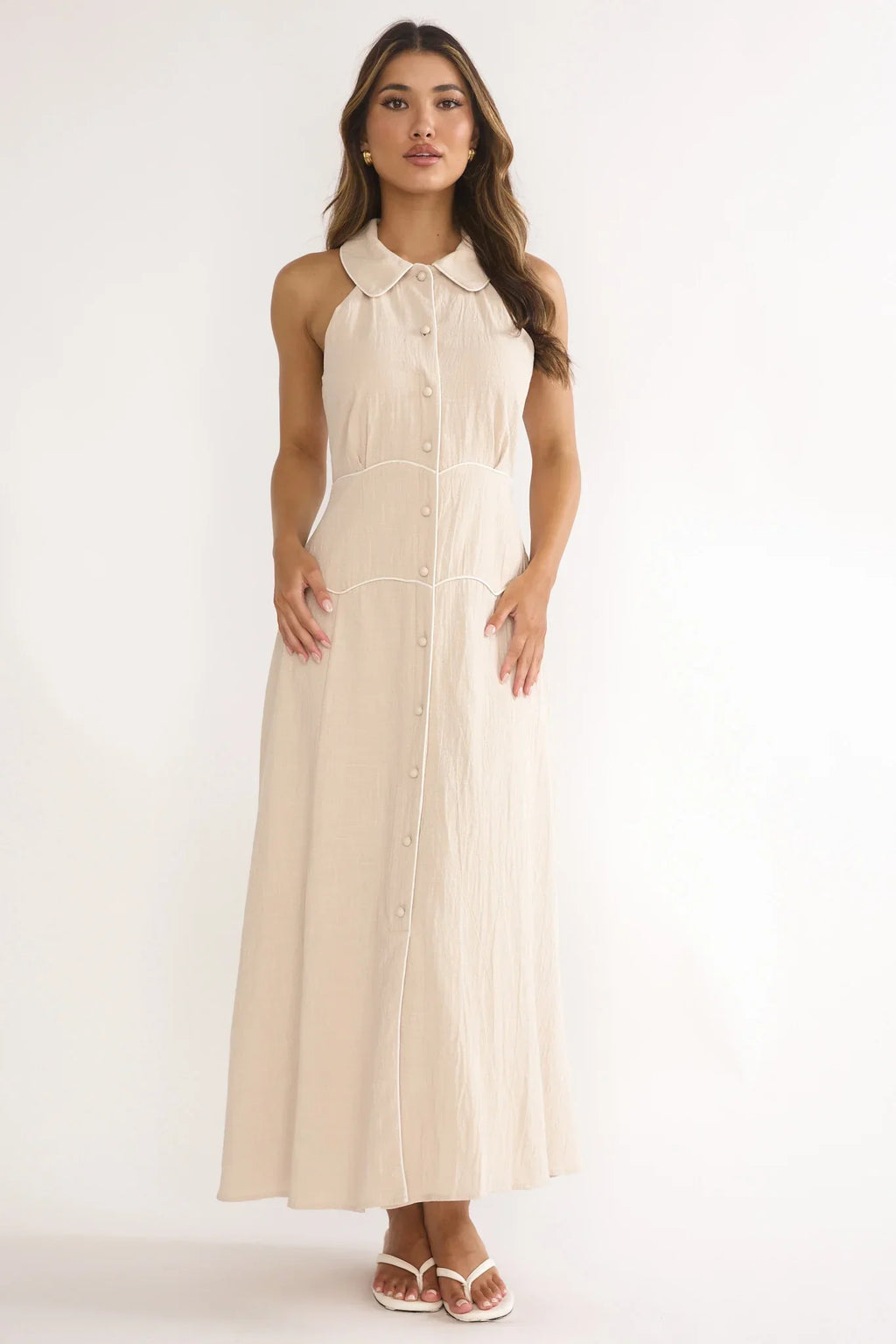 Teagun Collared Button Maxi Dress Stone