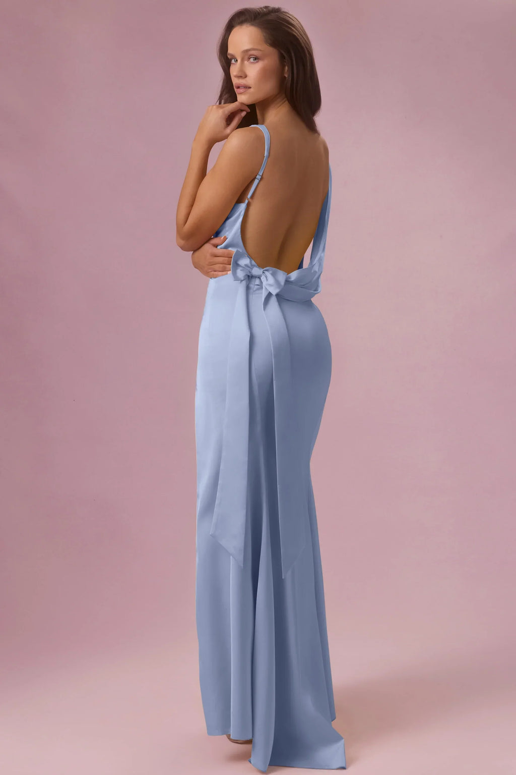 Satin Draped Bridesmaid Dress in Powder Blue