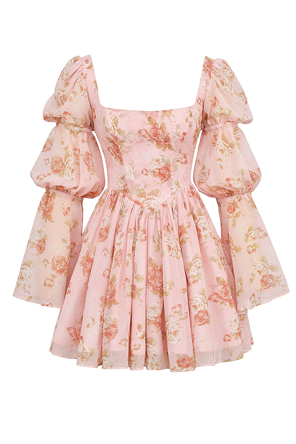 english vintage rose print puff sleeve mini dress