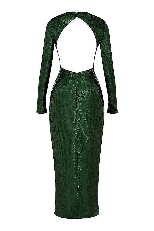 pine green sequin maxi dress