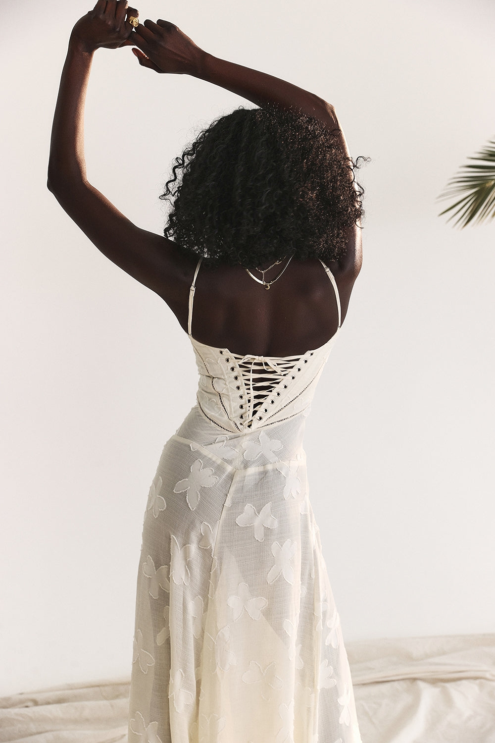 vintage cream floral lace back maxi dress