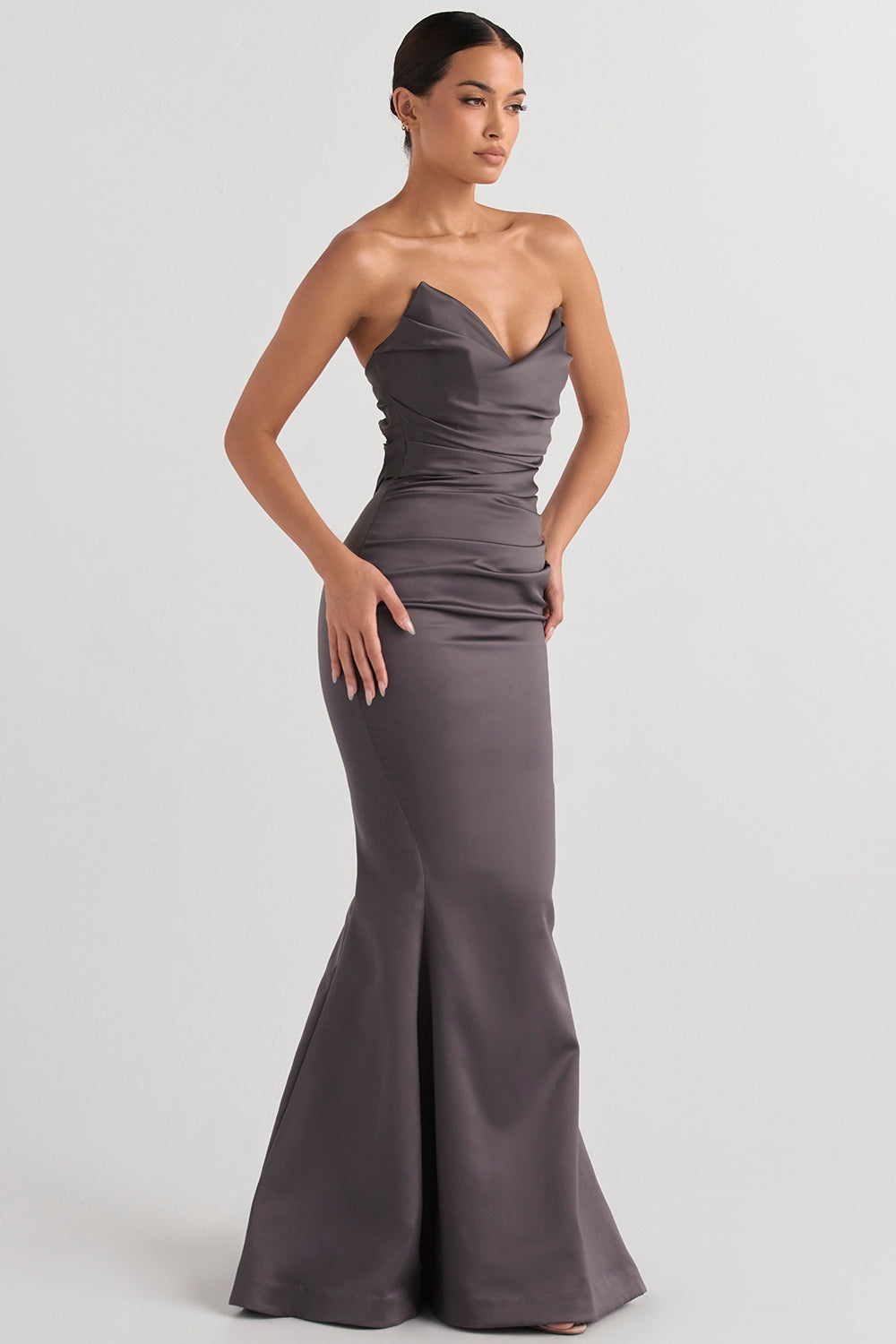 shadow satin strapless gown