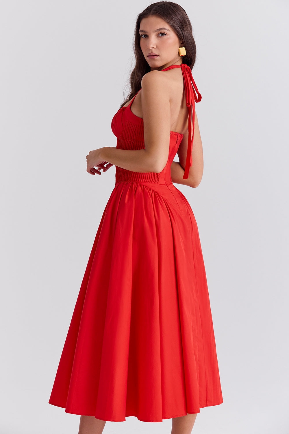 italian tomato cotton halter sundress
