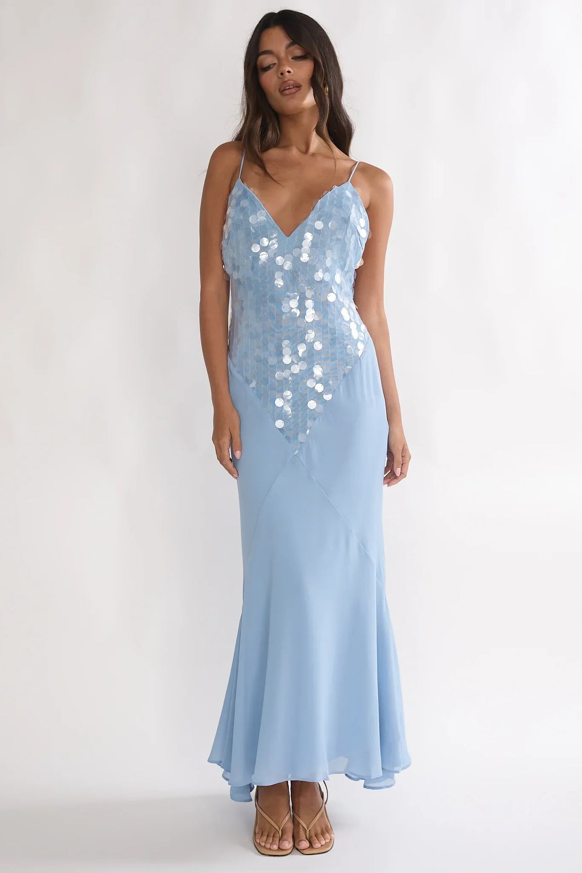 Meranda V-Neck Maxi Dress Sequin Blue