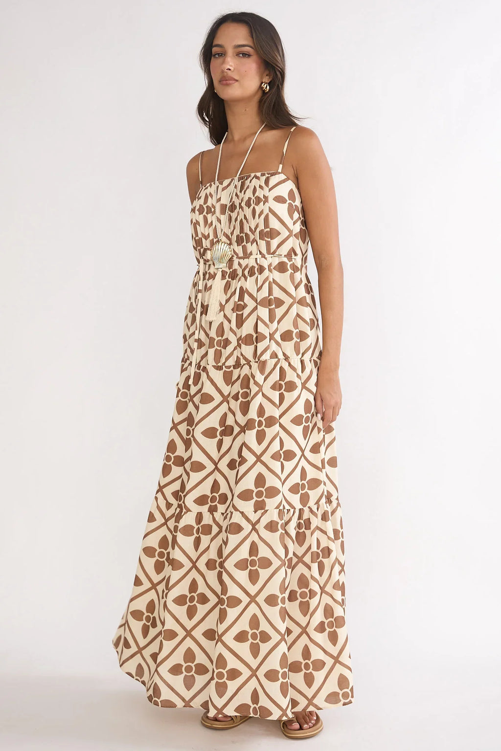 Lysette Pintuck Pleat Maxi Dress Brown Multi