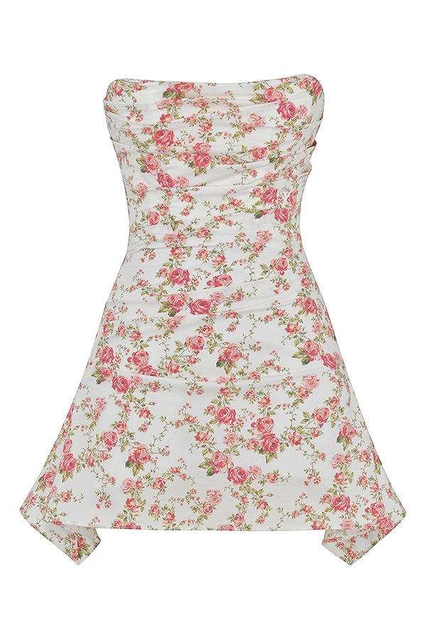 rose print draped corset dress