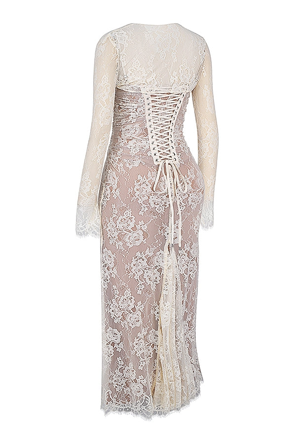 vintage cream lace maxi dress