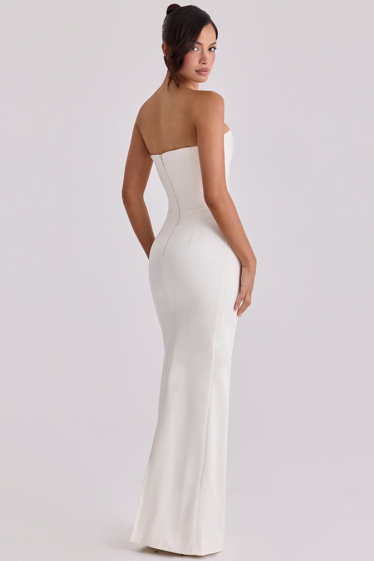 ivory satin strapless bridal gown