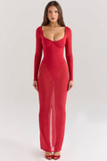 holly red mesh maxi dress with bodysuit