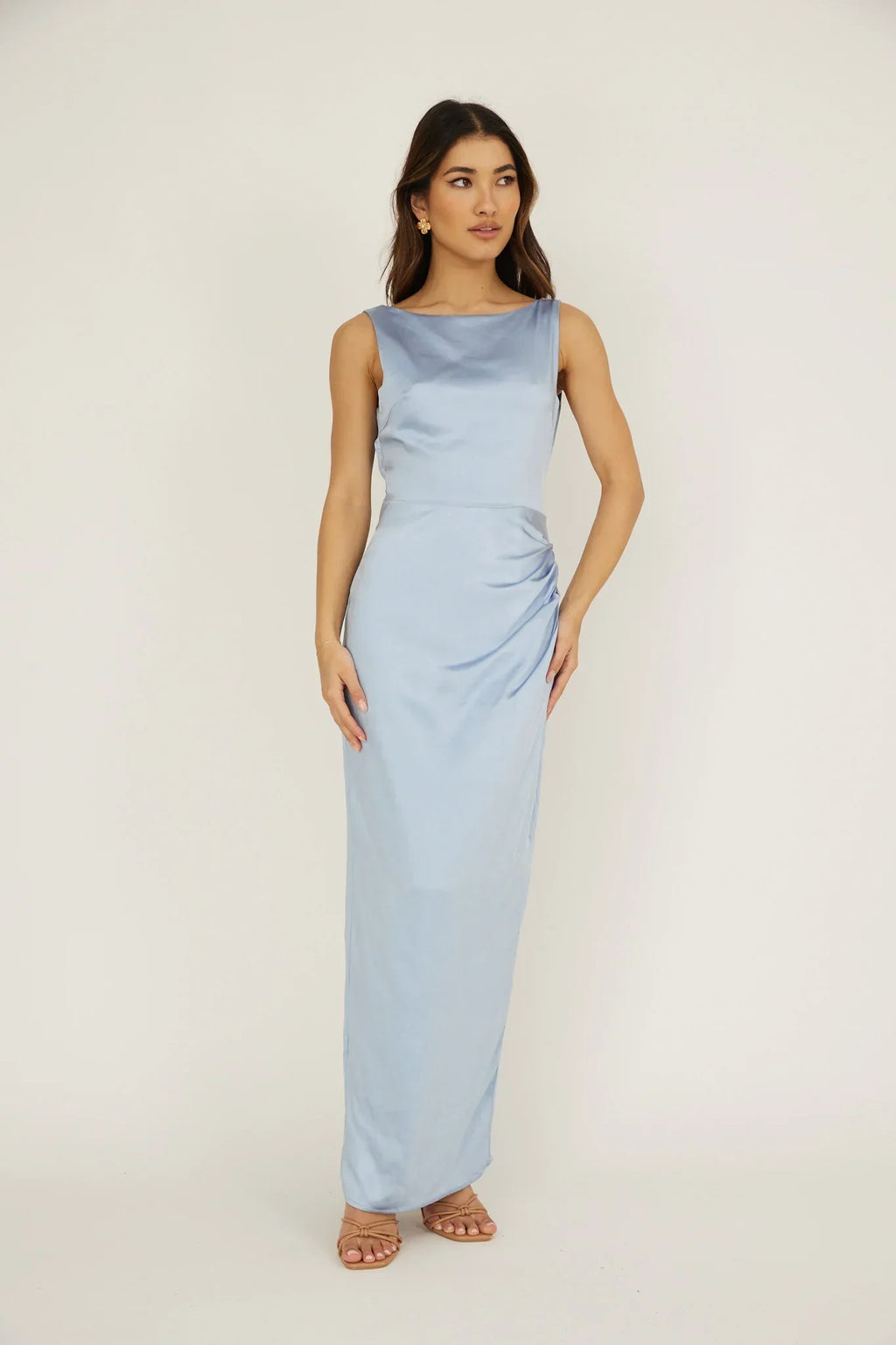 Leila Boat Neck Midi Dress Blue