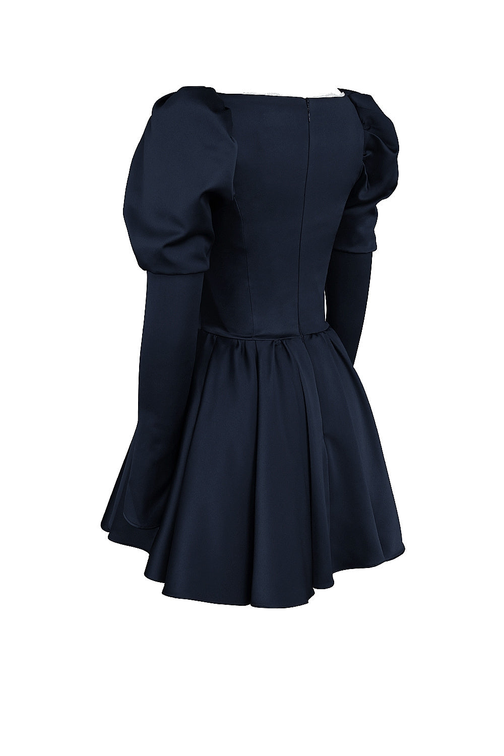 midnight satin puff sleeve mini dress - sale
