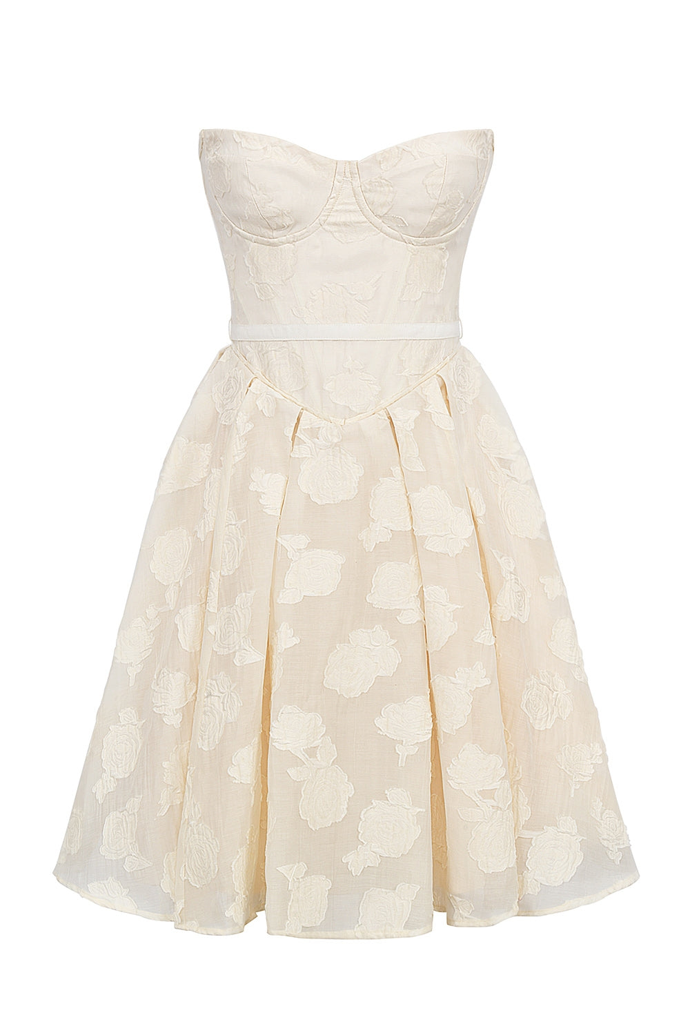 vintage cream floral strapless mini dress