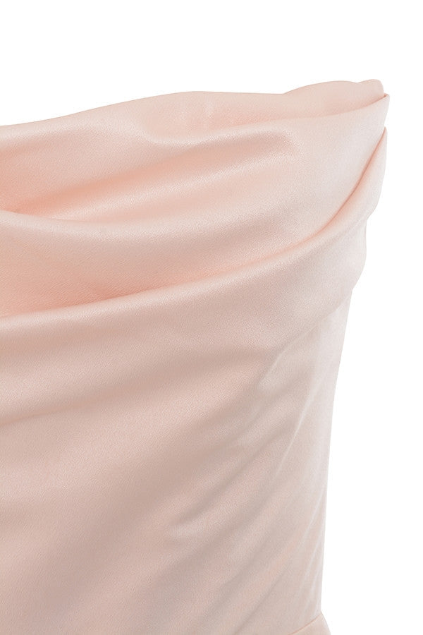champagne satin strapless gown