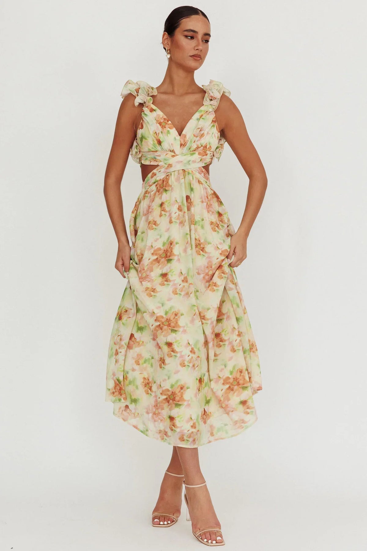 Madara Lace-Up Back Floral Maxi Dress Orange