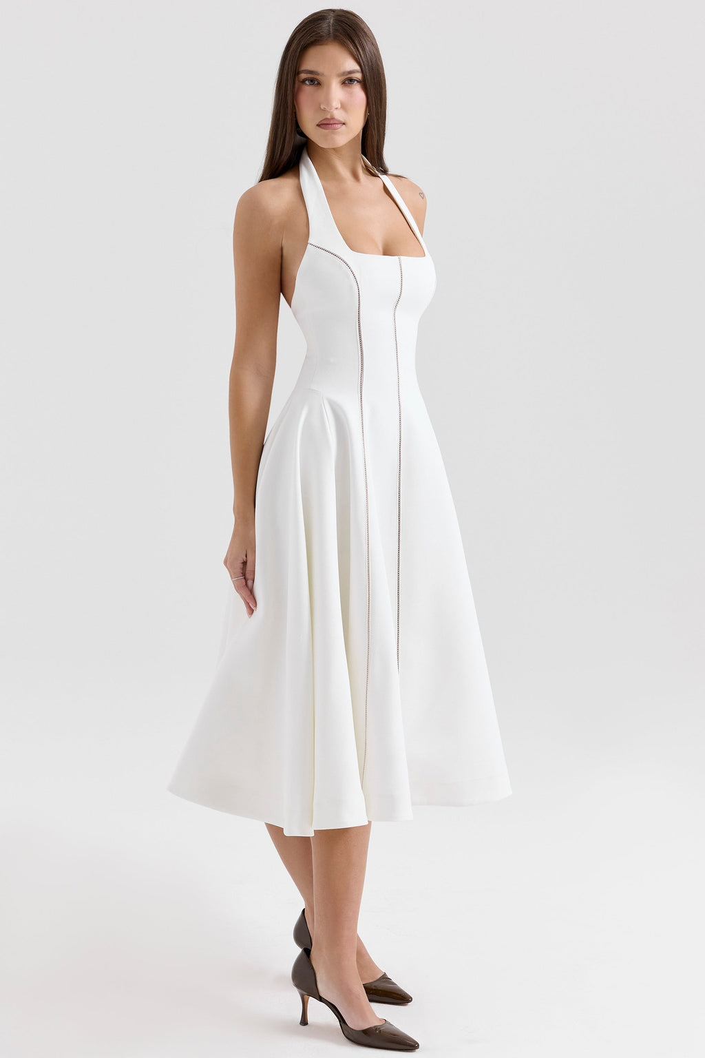 ivory halter neck midi dress
