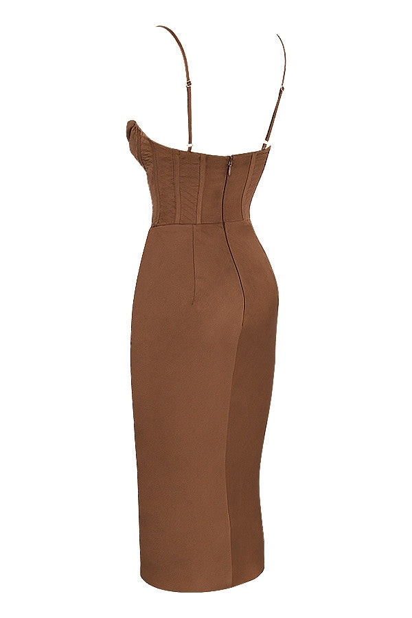 chocolate satin corset slip dress