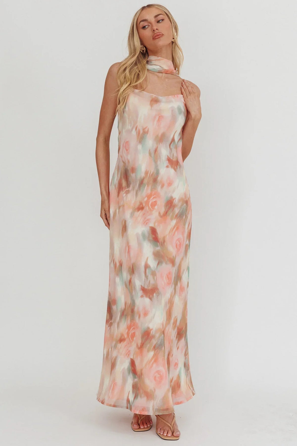 Helsi Cowl Back Maxi Dress Print Pink