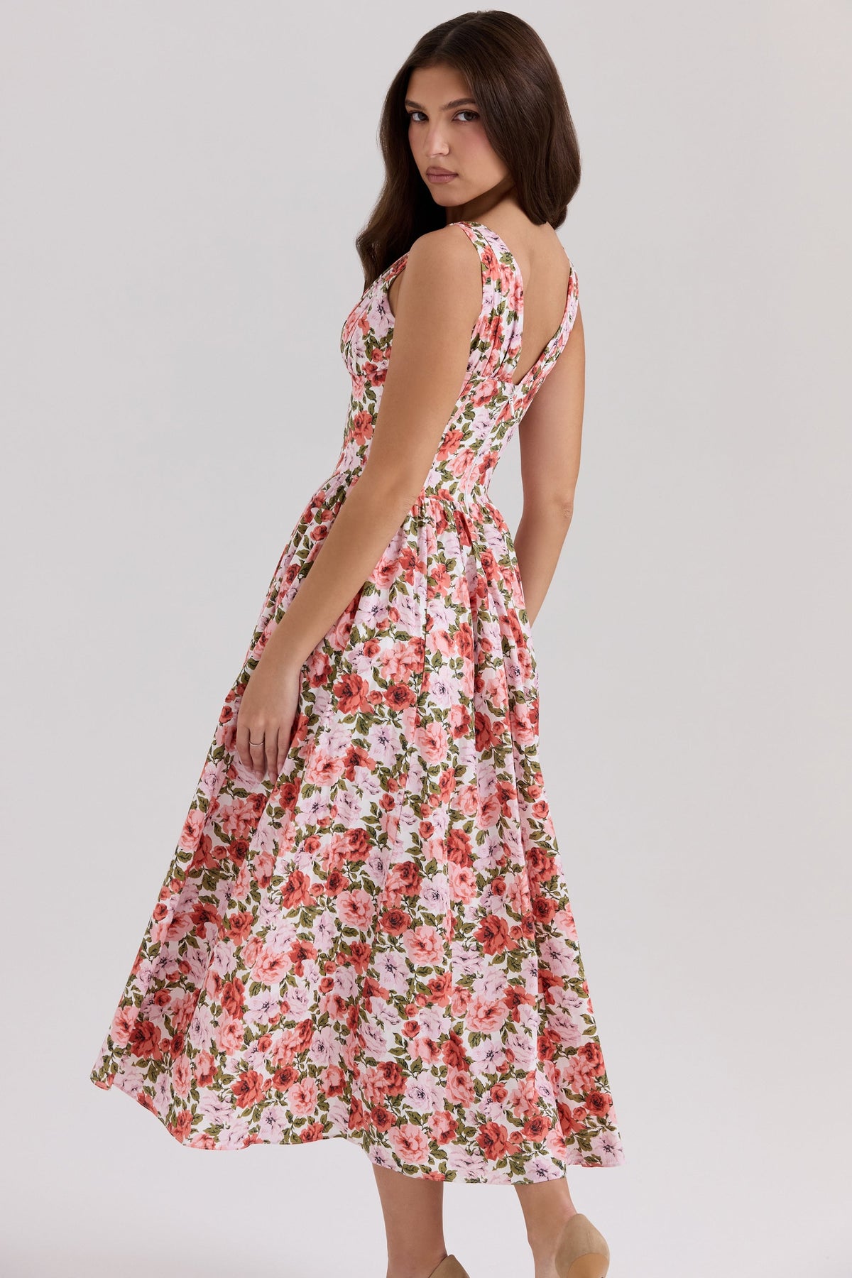 floral rose print stretch cotton corset sundress