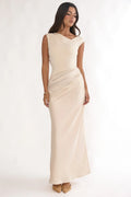 Brinelle Side Pleat Maxi Dress Ecru